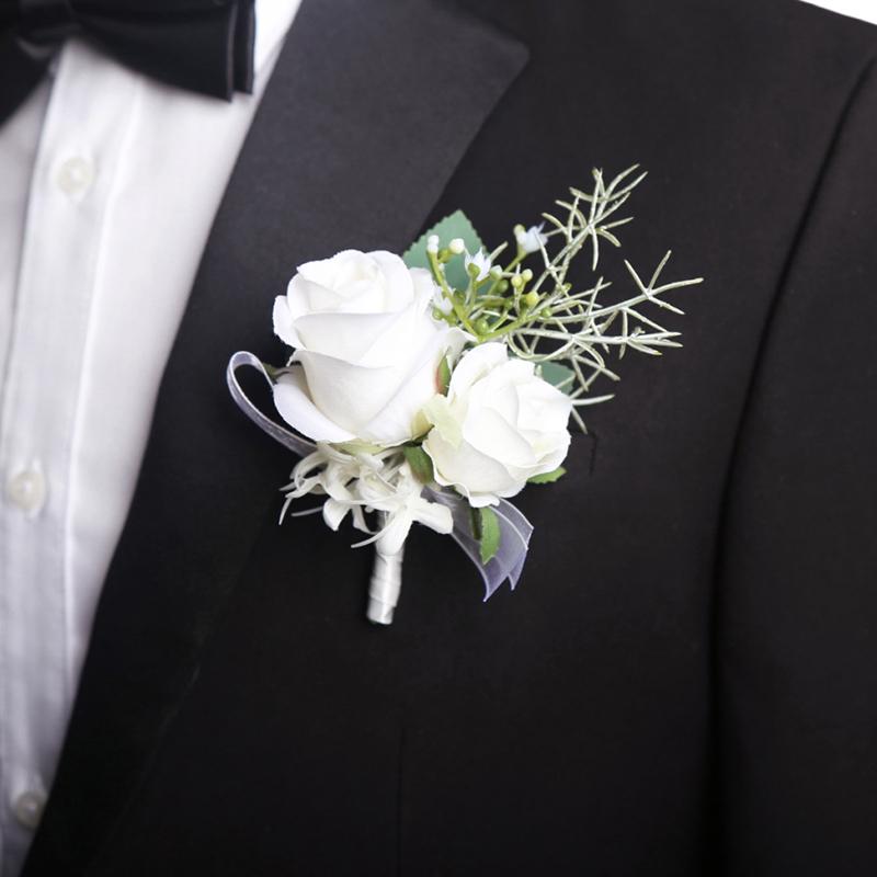 Элегантный жених корсаж брошь цветы для мужского костюма искусственные белые розы запястье корсаж свадебные аксессуары для вечеринки
