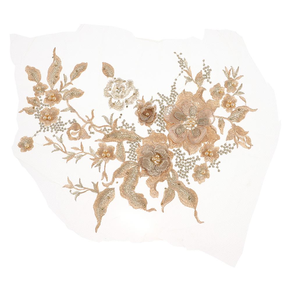 material 3D Flower Fabric Beaded Lace Applique Embroidered Flower Patch for Dresses Bridal Dress
