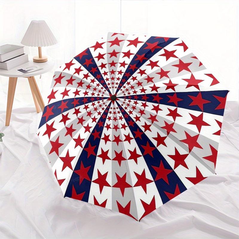 Starburst Pattern Automatic Folding Umbrella  8 Ribs, Durable Iron Frame, Bright Color Pattern Compact Travel Umbrella, Suitable for Outdoor
