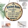 2D Flat 1pc, 8x8 in Printed Aluminum Metal Sign, Featuring Kitchen Rules Design, Round Aluminum Wall Art, Suitable for Decorating Patios, Porches