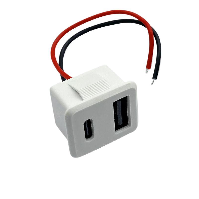 Двухслотовое гнездо USB Type-C, гнездо USB для лампы, гнездо для зарядки, силовая розетка 2P с кабельным разъемом