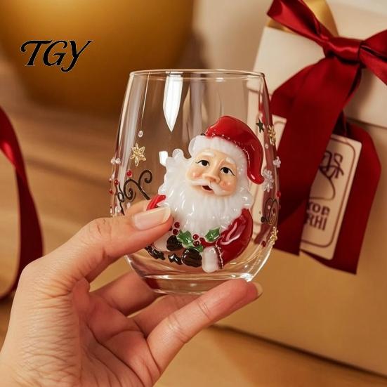 Christmas Glass Cup Stemless Cup, Santa Claus Decorative Drinking Glass, Unique Holiday Kitchenware Transparent Water Mug for Seasonal Party Supplies
