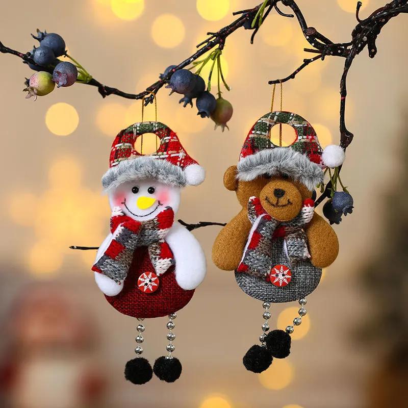 4Pcs Fabric Christmas Ornaments Santa Claus Snowman Reindeer Bear Plush Hanging Decorations for Christmas Tree Holiday Home Party Festive Decor