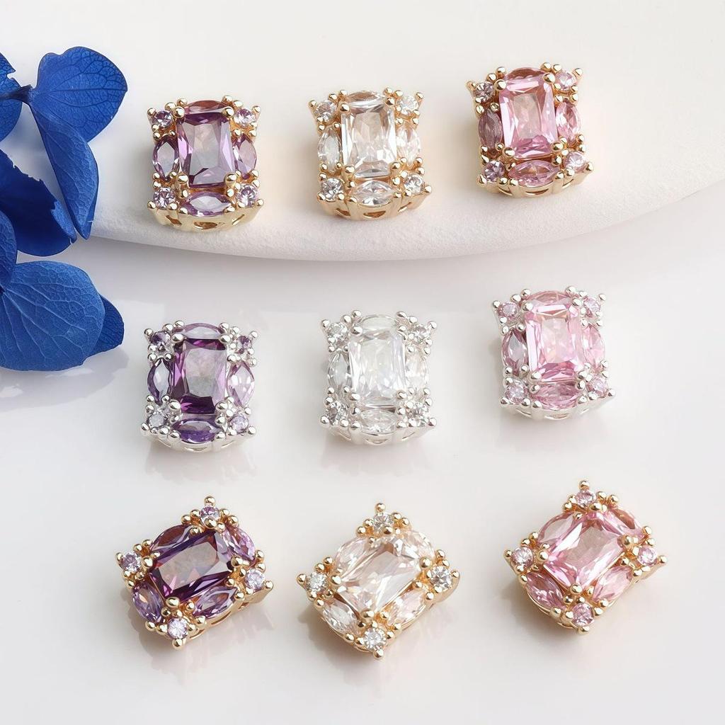 Квадратные бусины-разделители с цирконами, заполненные 14-каратным золотом, для изготовления украшений своими руками