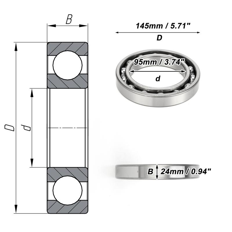 Motoforti 6019 & Deep Groove Ball Bearings P5 95x145x24mm Lubricated Bearings Open Type Silver Tone Scooter Skateboard Wheel