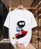 2026 New 100 Cotton Tshirt Cartoon Big Eyes Astronaut Riding Red Rocket Graphic Print Unisex Trendy Tee Casual Short Sleeve