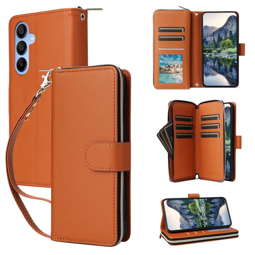 R20 For Samsung Galaxy A15 4G/5G Case Zipper Phone Leather Cover Stand View