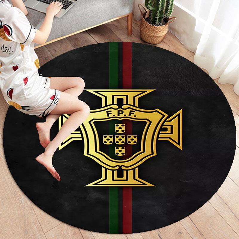 Portugal National Football Team Round Area Rug,Carpet Rug for Living Room Bedroom Sofa Playroom Decor,Non-slip Floor Mat