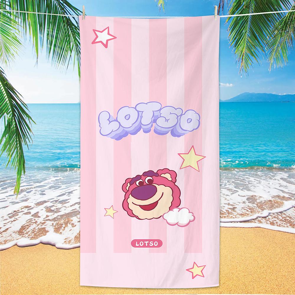 Cute Strawberry Bear Beach Towel Microfiber Printed Children'S Trumpet Cartoon Bear Beach Towel