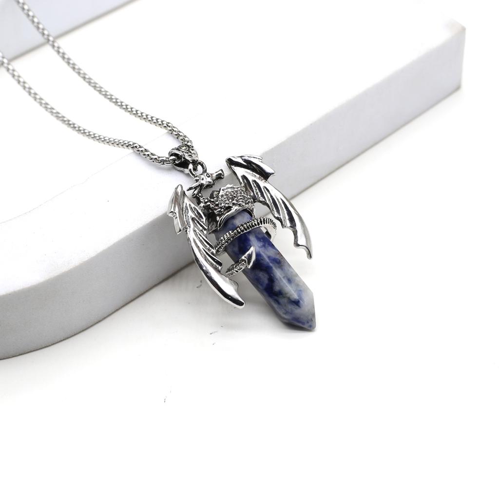 Women Necklace Natural Stone Hexagonal Pyramid Wing-Shaped Pendant Necklace For Women Birthday Gift Chain 60 CM