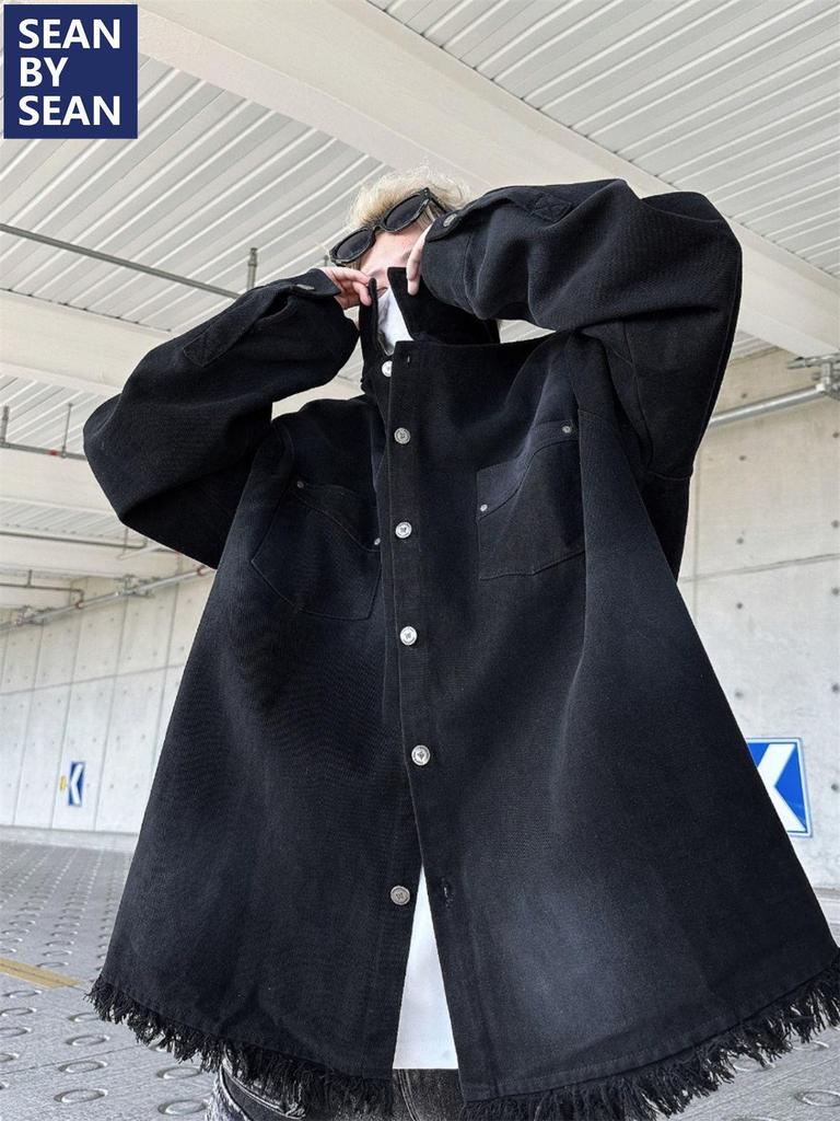 Men's Trendy Fringe Distressed Denim Jacket - Retro High-End Pique Workwear