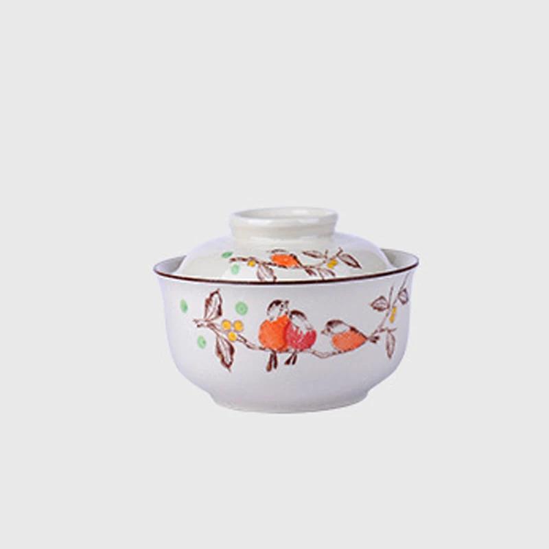 Japanese Instant Ramen Bowl With Lid Retro Ceramic Large Capacity Noodle Salad Soup Bowls Household KitchenTableware Supplies