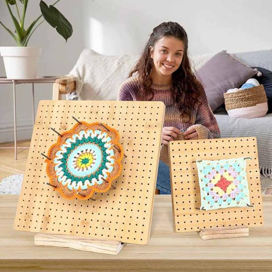 1 Set Crochet Blocking Board Smooth Edge High Durability Not Easily Deformed Reusable with Dense Holes Square Crochet