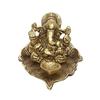 Golden Metal Handcrafted Lord Ganesha Idol with Diya On Leaf - Diya for Diwali, Ganesh Chaturthi - Diwali Diya for Puja Room