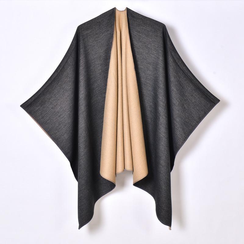 Женская однотонная накидка-шаль из имитации кашемира с разрезом спереди, двусторонняя, теплая шаль, лидер продаж