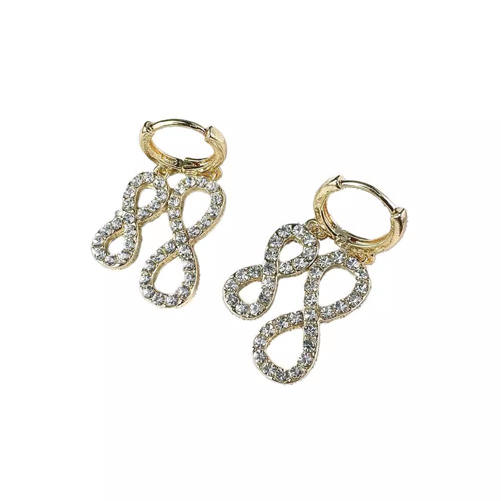 Изящные блестящие серьги с бриллиантами и цирконами в форме цифры 8, женские серьги-гвоздики с простым круглым дизайном, модные персонализированные серьги