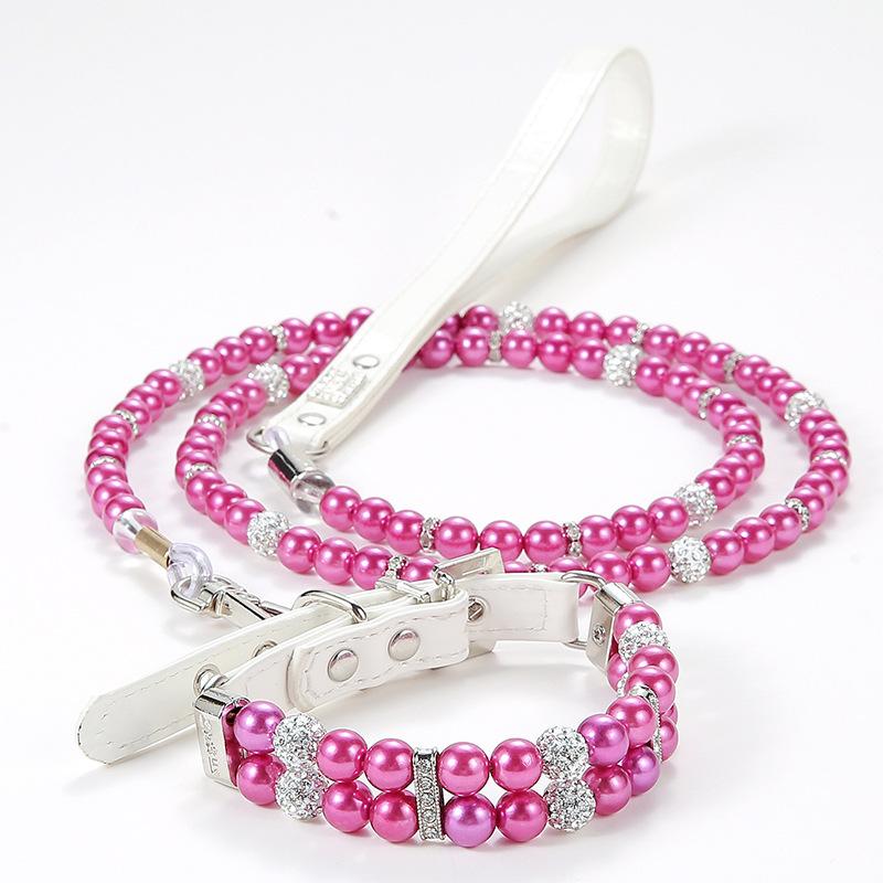 Imitation Jewelry Puppy Dog Collar and Leash Set Adjustable Fashion Pet Collars for Small Dogs Yorkshire Maltese Pug Accessories