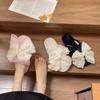 Милые пушистые тапочки женские домашние тапочки с закрытым носком хлопковые тапочки осень-зима новые комнатные теплые тапочки с плюшевым бантом