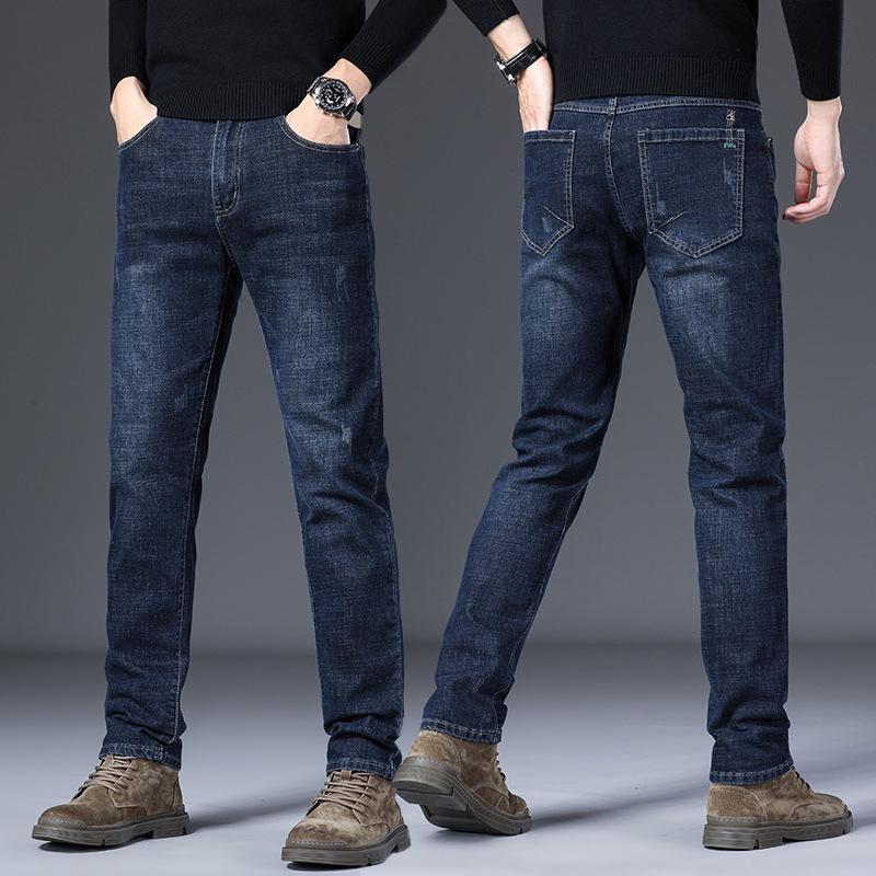 Men's Tide Trousers Casual Light Luxury Jeans Male Trend Straight Thin Slim Elastic Versatile Autumn and Winter New