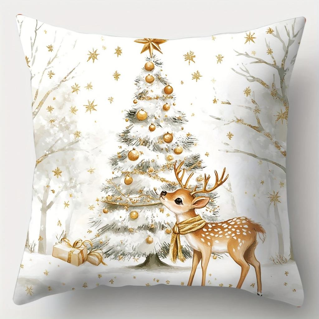 1pc Golden Christmas Cushion Cover Deer Snowman Durable Cover 2025 New for Home Ornament Xmas New Year Christmas Decoration