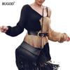 RUGOD New 2025 Spring Autumn Knitted Sweater Women Fashion Sexy Black & Brown Patchwork Sweater Female Batwing Sleeve Pullover Feminino