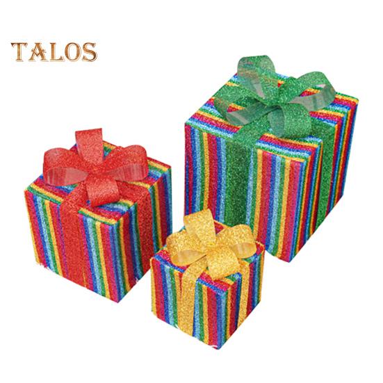 3 шт. Рождественские светящиеся подарочные коробки с функцией памяти, портативные светящиеся подарочные коробки на батарейках, рождественские украшения