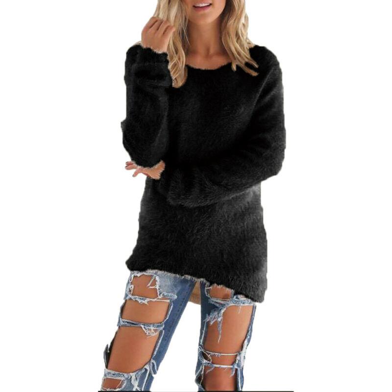 Autumn Winter Women Plush Sweater Casual Loose Long Sleeve O Neck Tops Solid Color Pullover Shirts