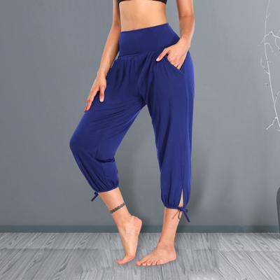 Женские укороченные брюки с эластичной талией, повседневные брюки с карманами и шнуровкой на манжетах