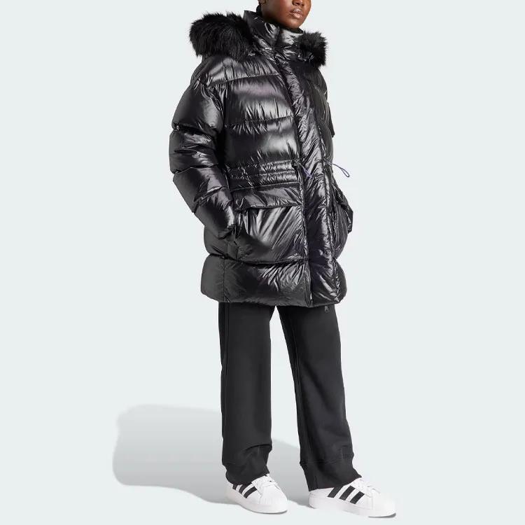 Adidas Originals PUFFED LONG FUR Down Jacket Women's Black (Unisex) Down Jackets IR7117