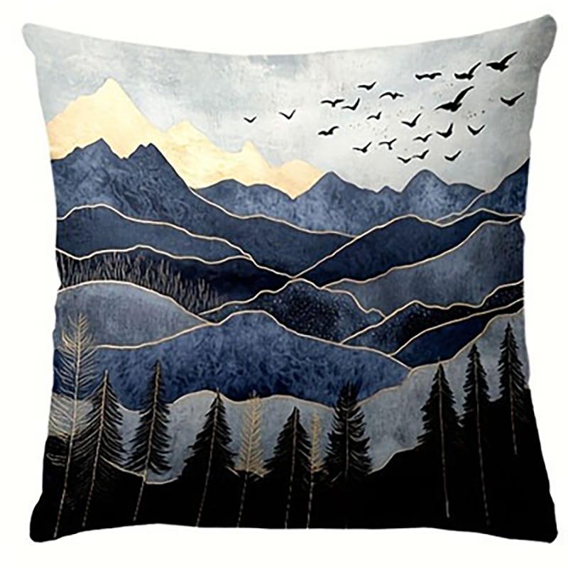 Abstract Blue and Gold Swirl Pattern Throw Pillow Cover for Modern Sofa Decor