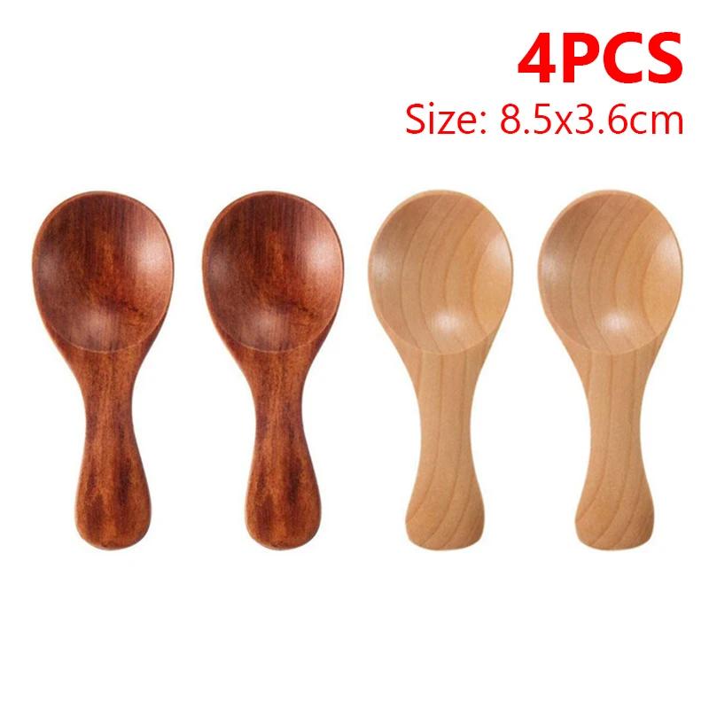 4/2/1 шт. мини деревянные ложки, кухонная ложка для специй, приправ, кофе, сахара, чайные ложки, детские деревянные ложки с короткой ручкой, домашняя посуда