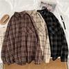 Women Shirt Plaid Oversized Brown Top Turn-down Collar Leisure Fashion Loose All-match Long Sleeves Soft Chic Korean Top