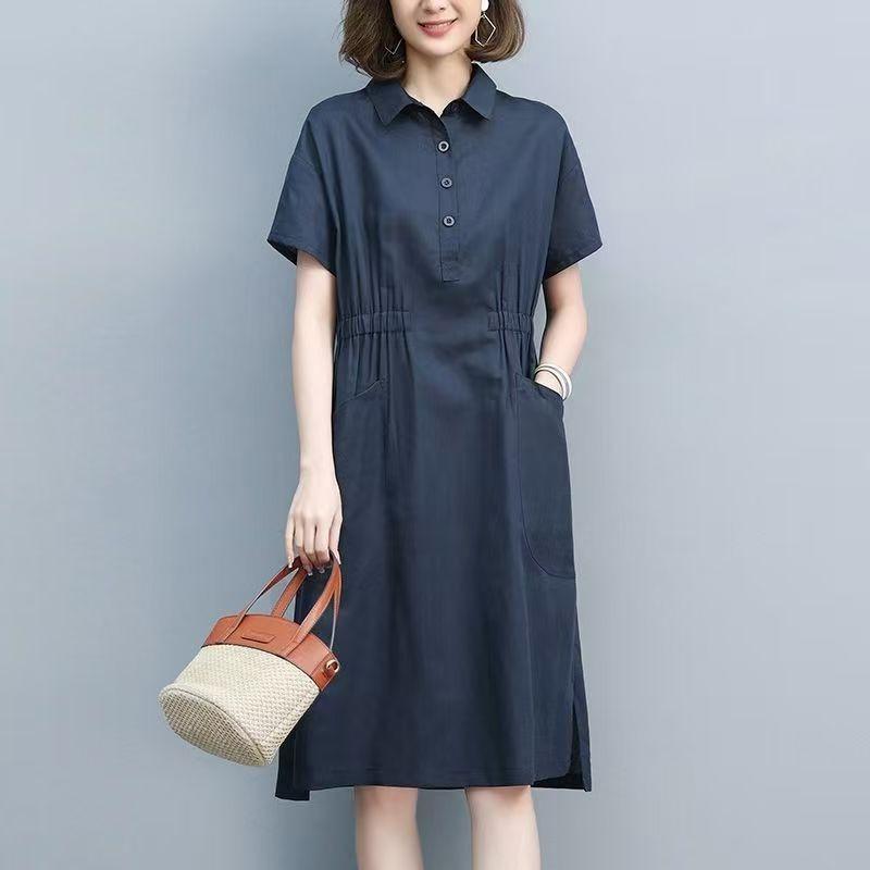 Однотонное свободное повседневное платье для похудения с утягивающей талией для женщин больших размеров для мам