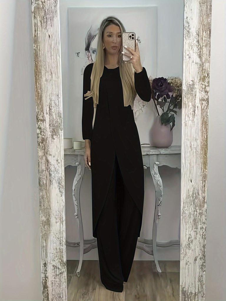 Хит продаж 2024 года Женский повседневный костюм-двойка: Осенне-зимний топ с длинным рукавом и свободные брюки