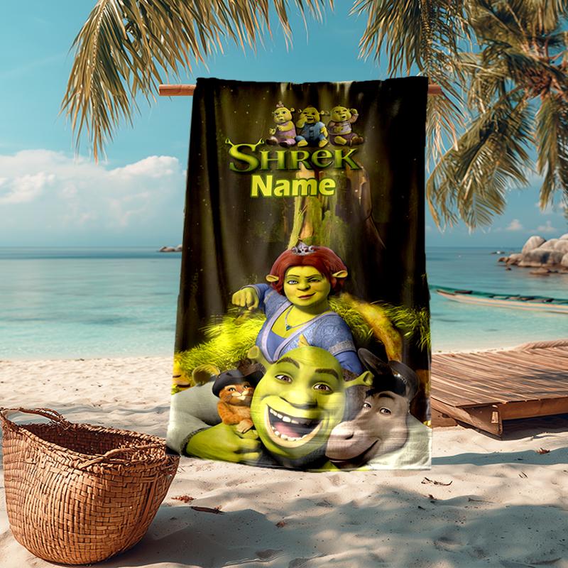 Custom Name Ultra-Soft Beach Towel with Shrek Theme,Ideal for Pool - Camping, Diving - Perfect Travel Essential, Vibrant Beach Towel.