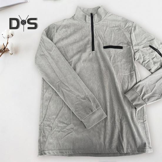 Осенне-весенняя мужская рубашка на молнии с полуоткрытым воротником-стойкой, однотонная, формальная, деловая, эластичная, для офиса, встреч, повседневная