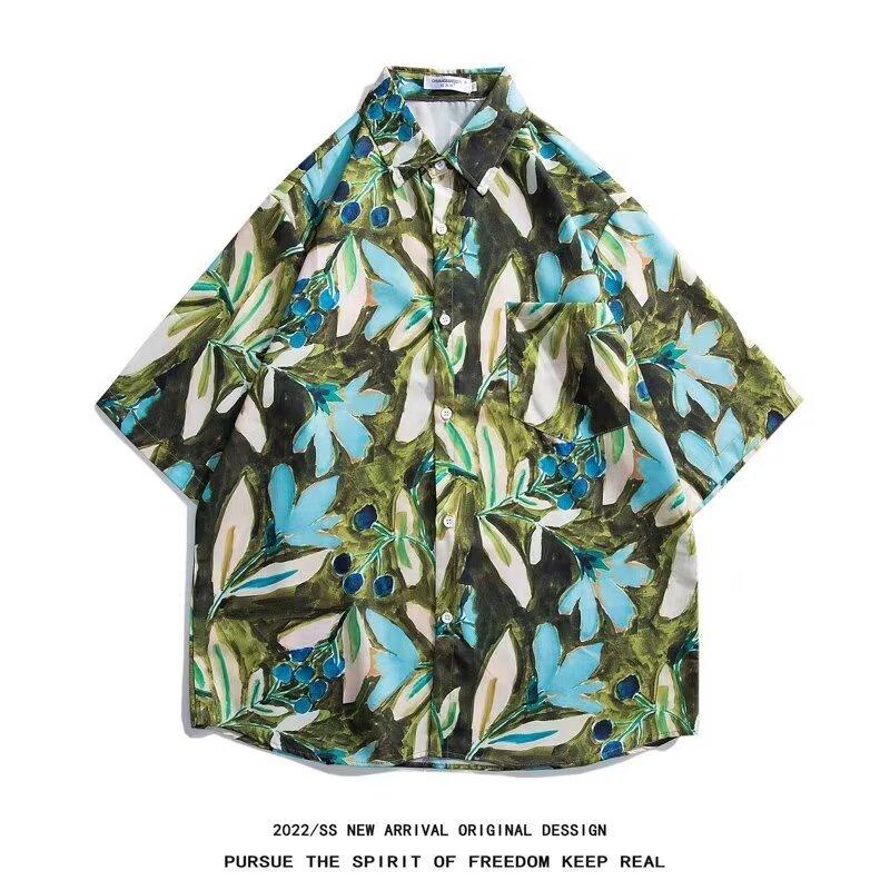 Мужская рубашка в стиле ретро, ​​мужской летний наряд, студенческий свободный крой, нишевый дизайн, повседневный мужской топ, верхняя одежда, пляжный топ