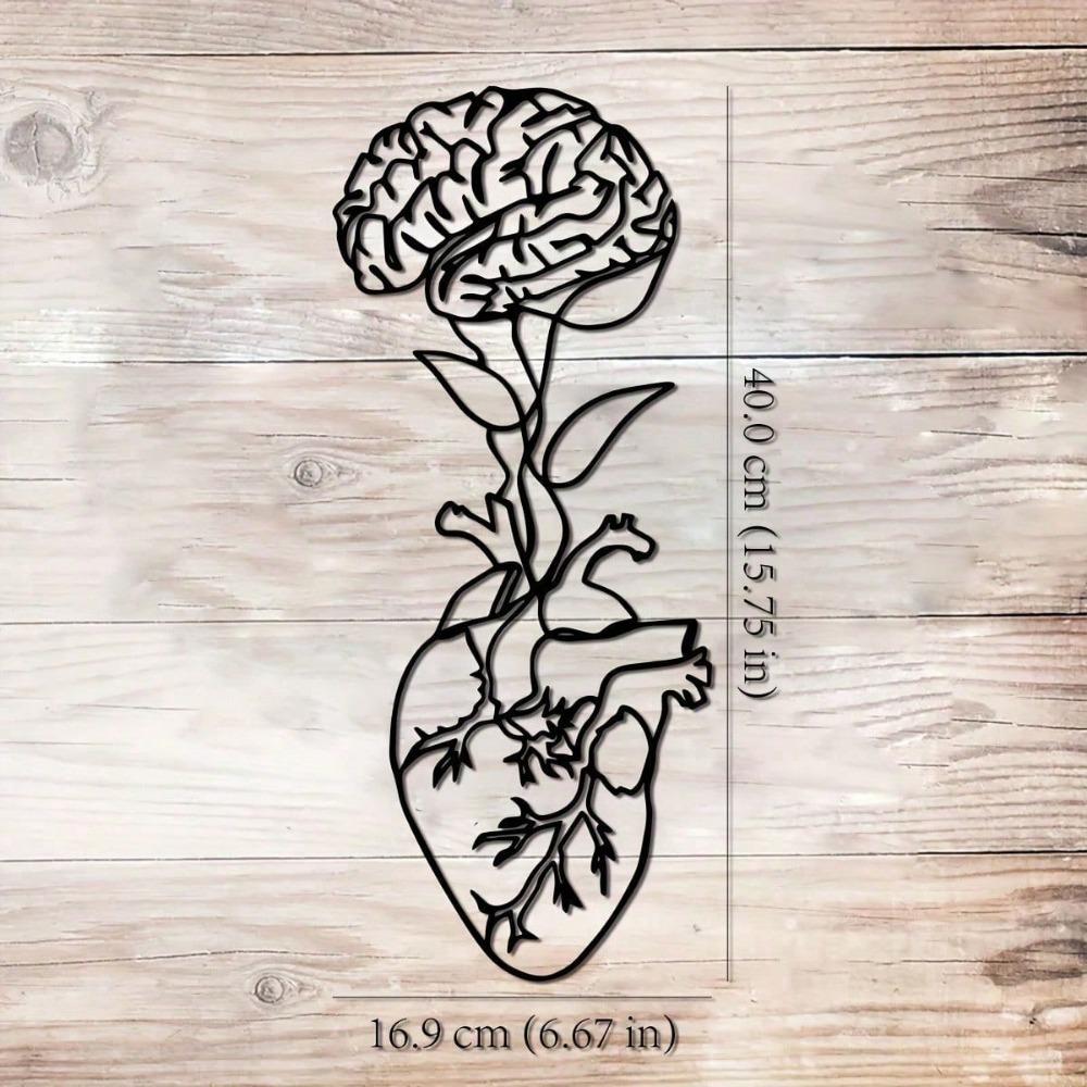 1 Piece Black Heart And Brain Metal Wall Art Sculpture Modern Home Decor For Bedroom, Living Room, Or Bathroom.