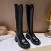 Ботинки на толстом каблуке, увеличивающие рост, новая тенденция осени и зимы 2025 года, универсальные ботинки-рыцари на молнии, высокие ботинки на толстой подошве