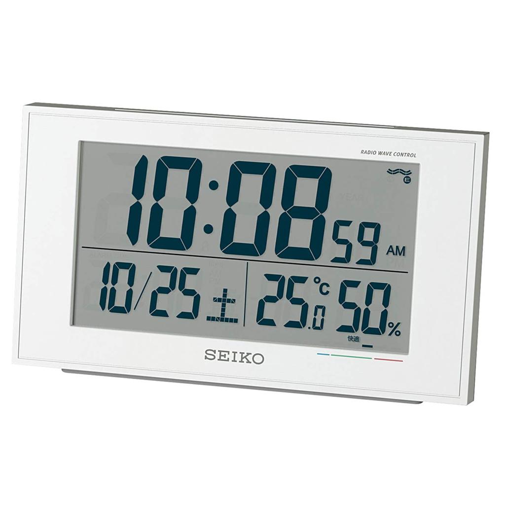 Seiko Clock Table Clock Alarm Clock Radio Digital Calendar Comfort Temperature Humidity Display White Pearl Body X X Cm BC402W 01 Size 8.5 14.8 5.3