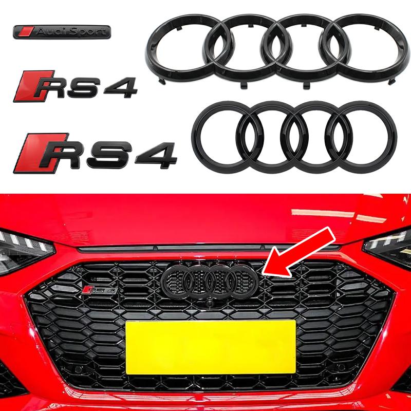B Sport RS4 2016-2020 4Ring Car Logo Hood Front Grill Emblem Rear Trunk Badge Sticker RS4 Emblem Decal Decoration Accessories
