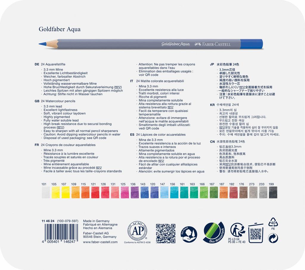Набор акварельных карандашей Goldfaber Aqua 24 цвета банка 114624 Faber-Castell