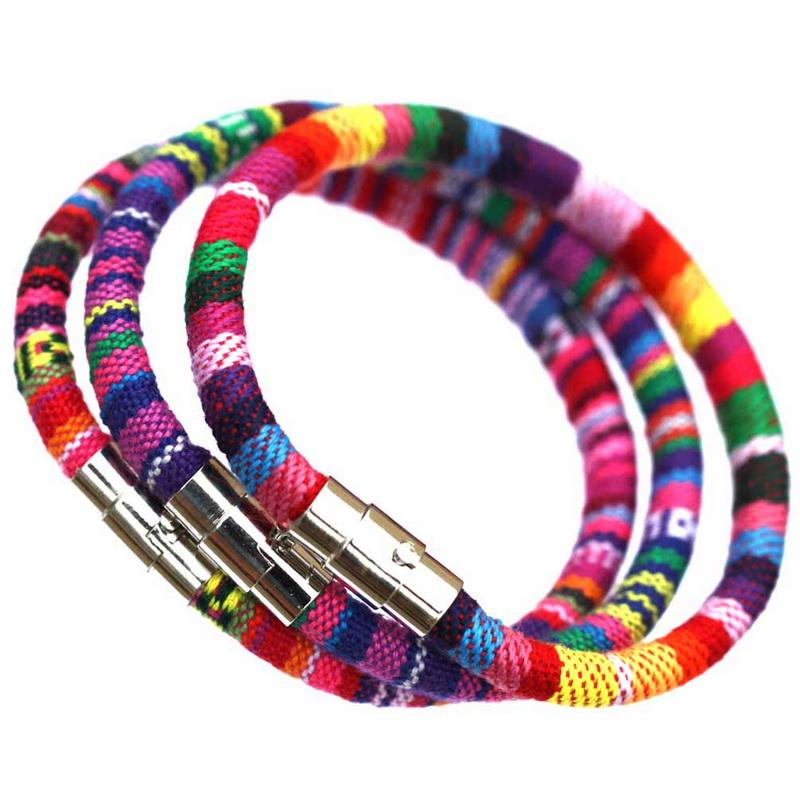 Браслет из нержавеющей стали с магнитной пряжкой, унисекс, в стиле бохо, плетеный хлопковый браслет-манжета ручной работы для мужчин и женщин, браслет на щиколотке для серфера, браслет, браслет