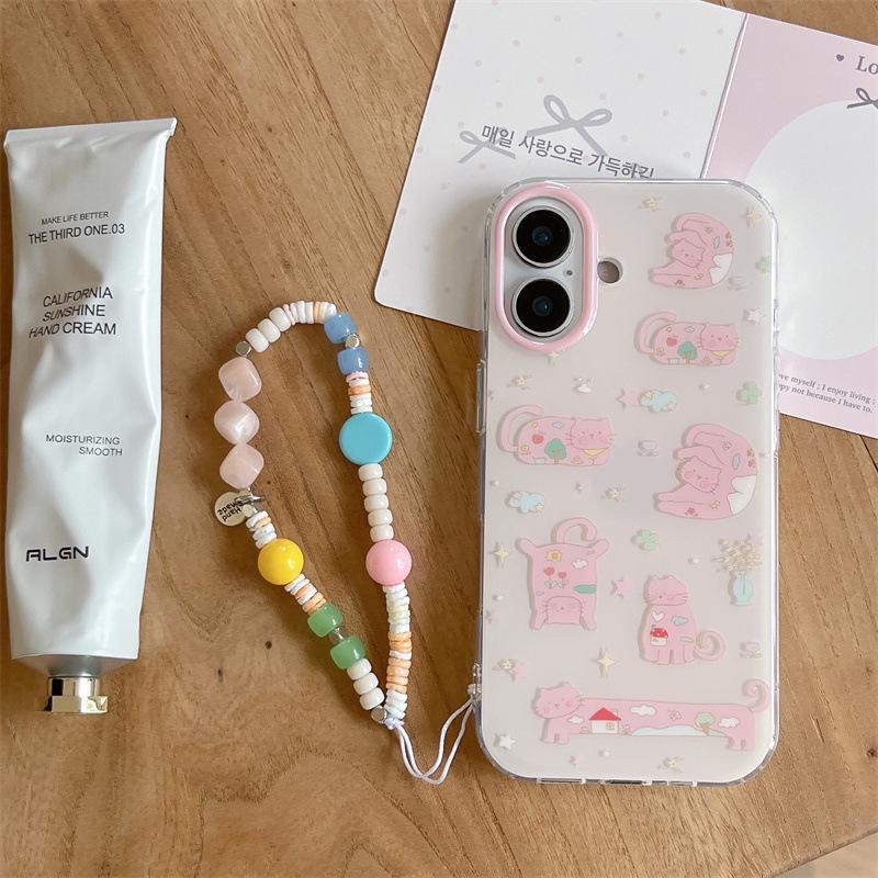 Pink Cat Star Chain Case for iPhone 17/16 Pro Max/15/14