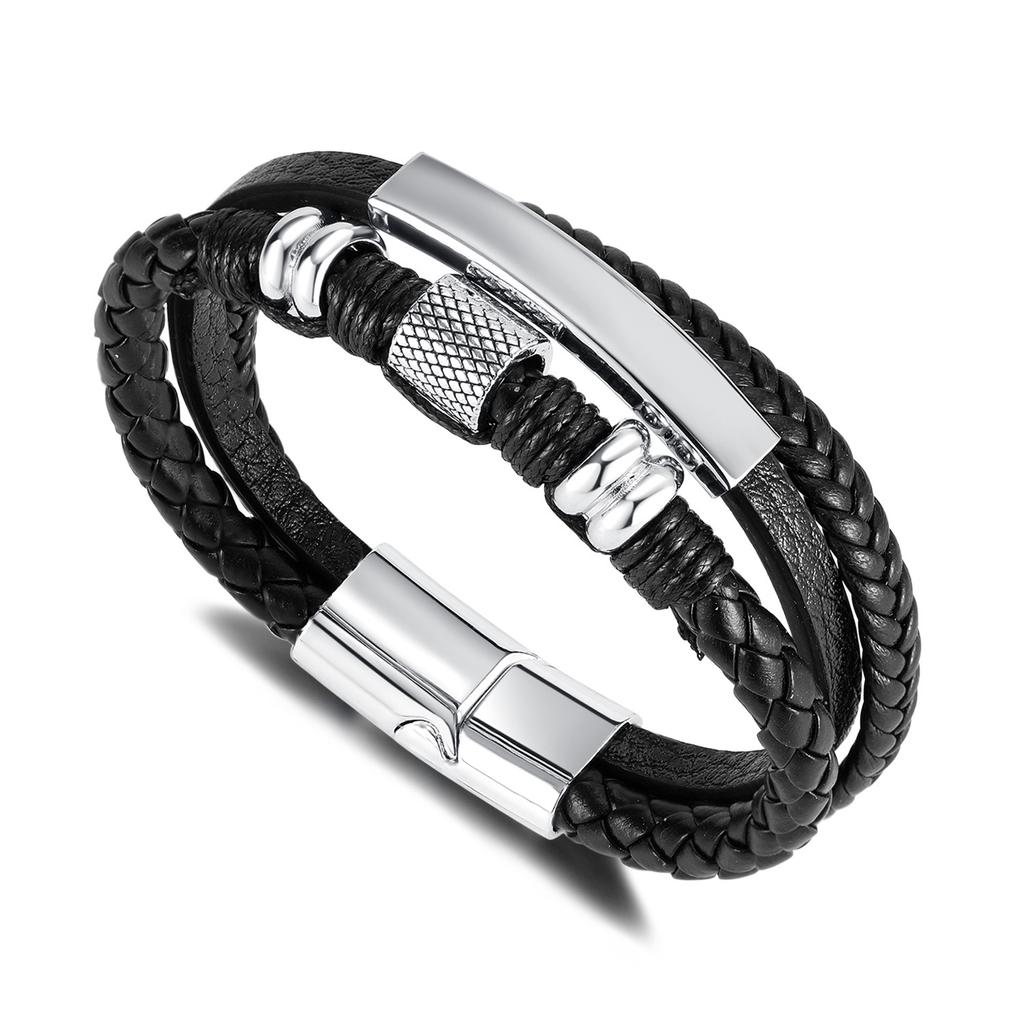 New Fashion Braided Stainless Steel Men 'S Multi -Layered Leather Bracelet