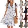 Women's Dresses Short Sleeve V-Neck Floral Printed Loose Casual Temperament Beach Dresses