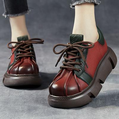 Женские ботинки из натуральной кожи, обувь в стиле ретро, ​​новинка 2024 года, осень-зима, лаконичные ботинки на платформе с круглым носком и двойной молнией ручной работы
