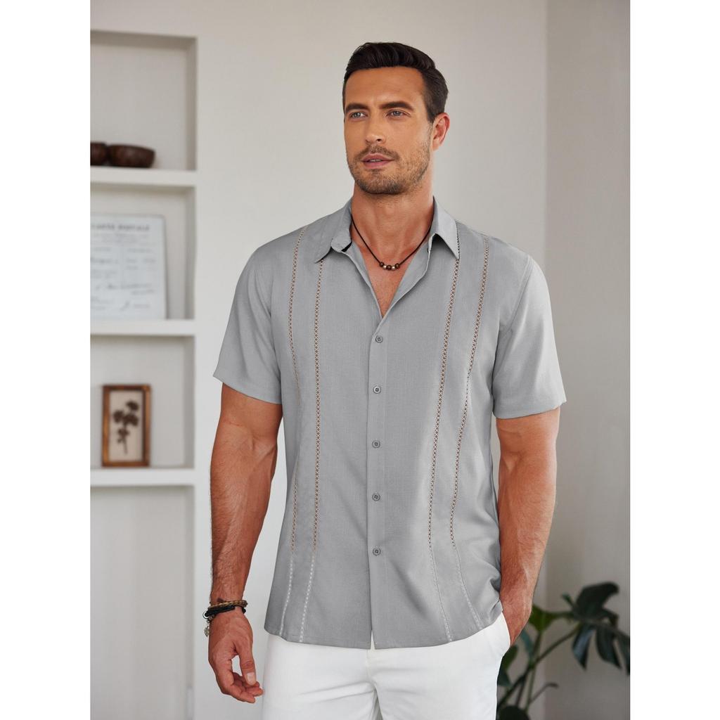 Men's Casual Short Sleeved Button Up Shirt, Summer Beach Shirt