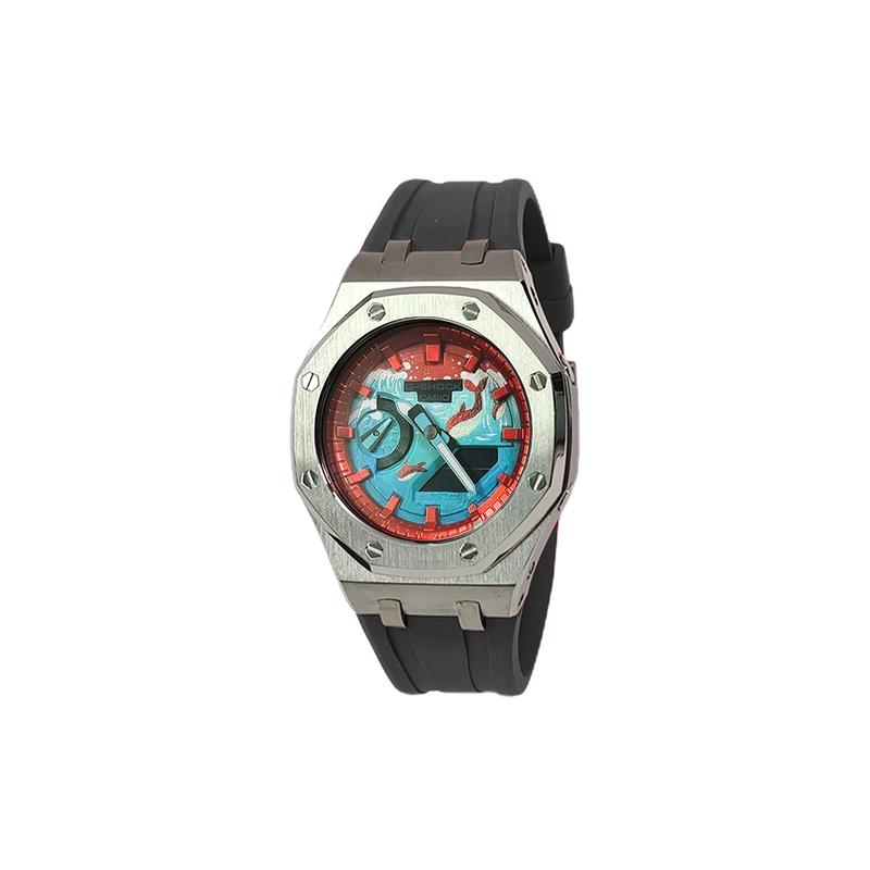 Casio Кастомизированные часы модифицированная серия GA2100 серия Farm Oak GA-2100-1A1 модифицированные-Xingzhu Kun Кварцевые Стальной ремешок YinSeBiaoKeHeiSeFuXiangJiaoDai
