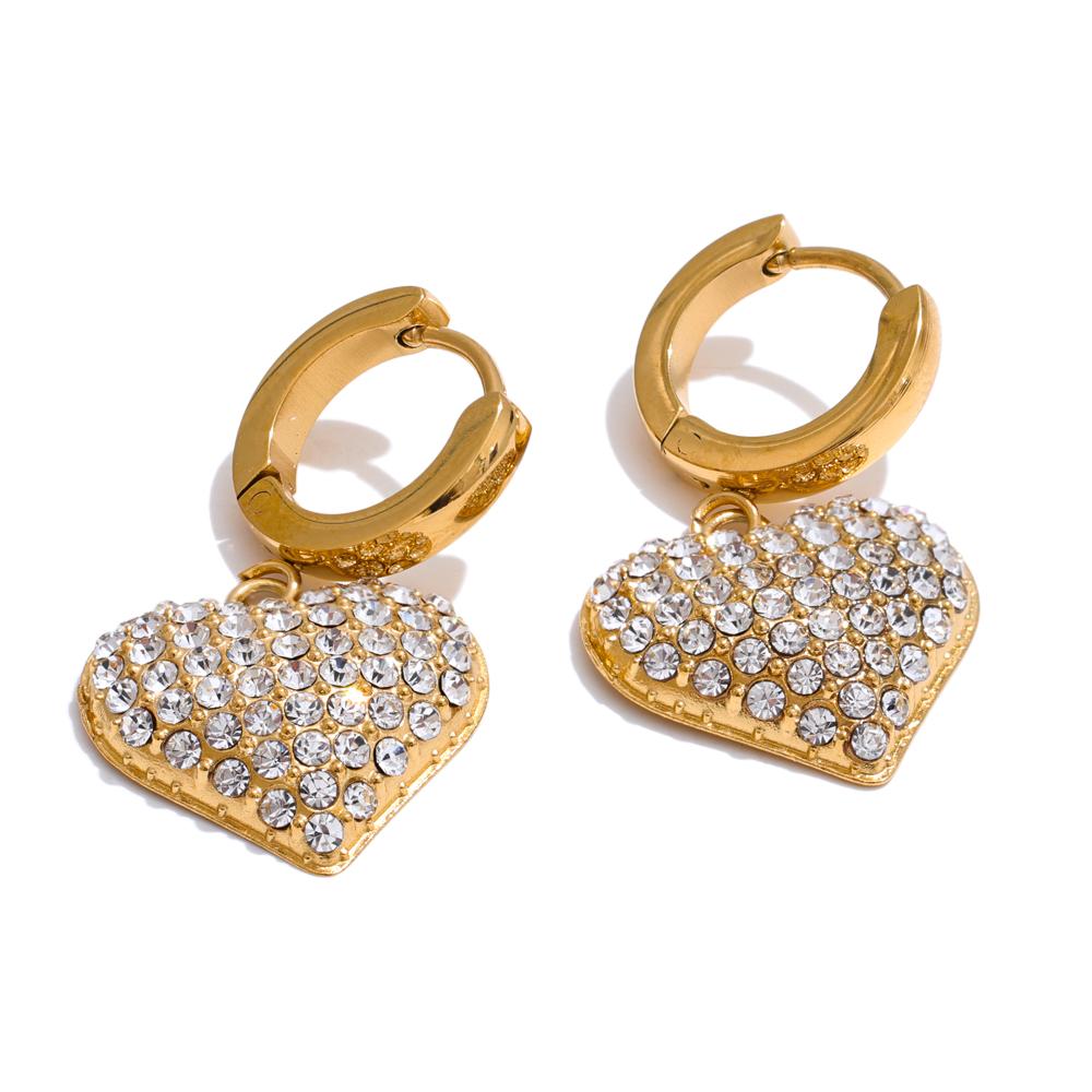 Yhpup Delicate Inlaid Cubic Zirconia Heart Drop Earrings 2025 Stainless Steel Classic Romantic Daily Jewelry Waterproof Gift